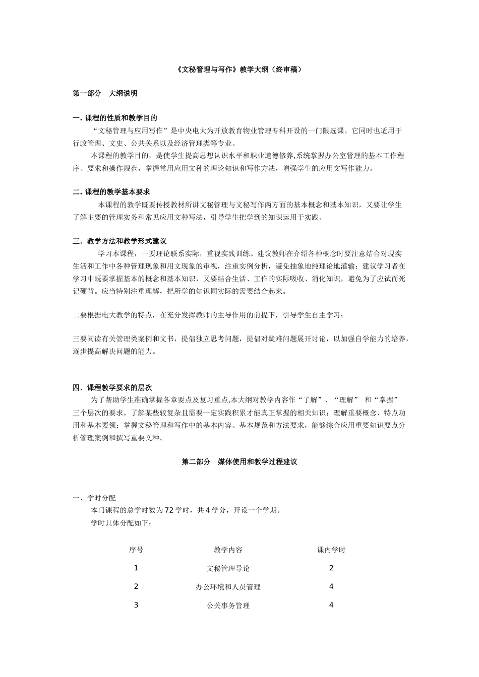 《文秘管理与写作》教学大纲(终审稿)_第1页