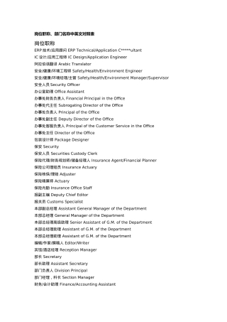 岗位职称、部门名称中英文对照表