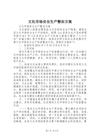 文化市场安全生产整治方案