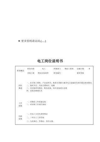 电工岗位职责说明书