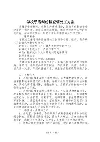 学校矛盾纠纷排查调处工方案