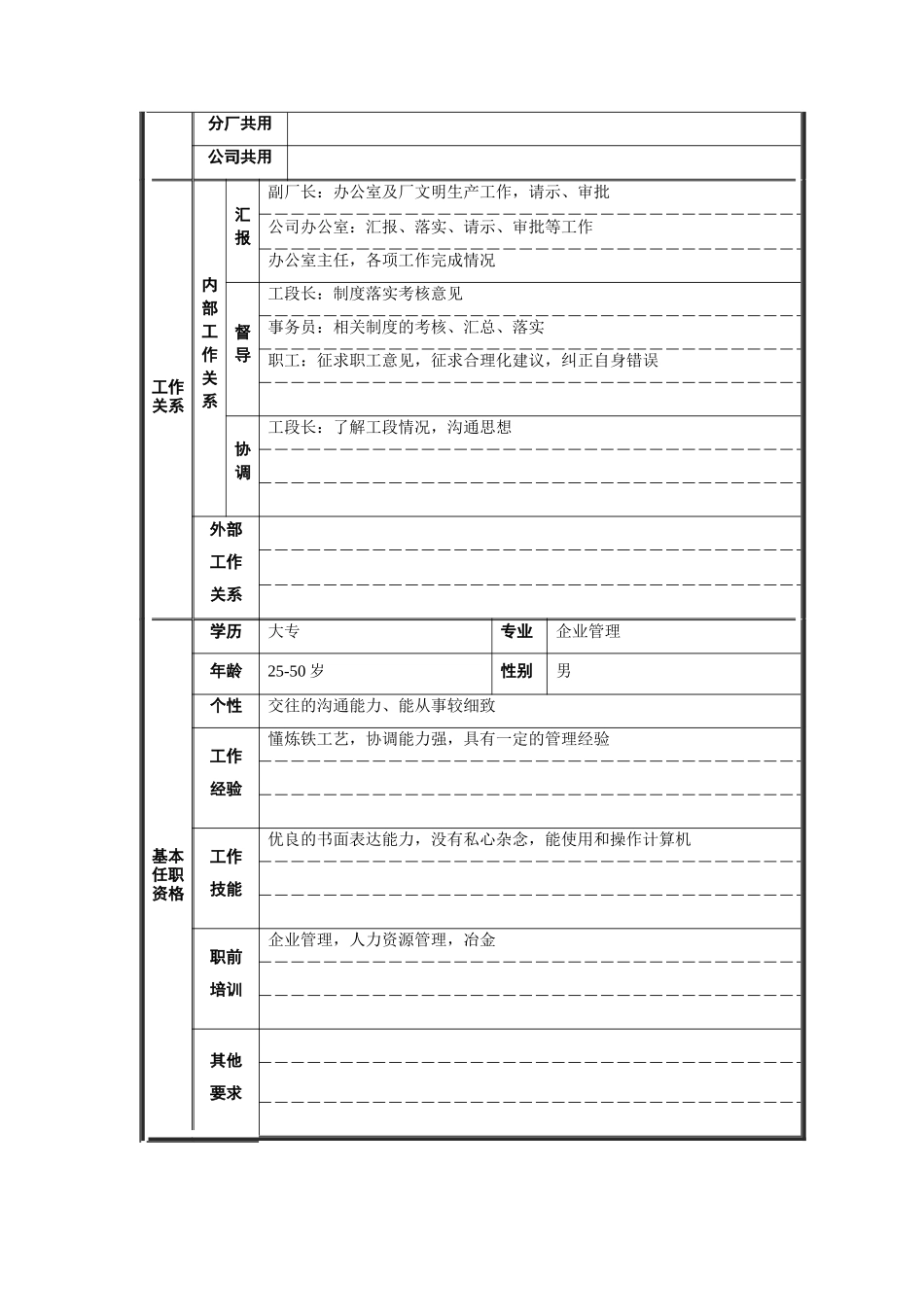 炼铁厂办公室副主任职位说明书_第2页