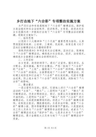 乡打击地下“六合彩”专项整治方案 