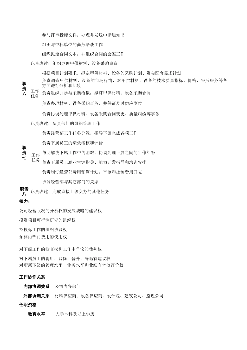 经营管理部经理岗位说明书_第2页