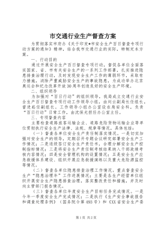 市交通行业生产督查方案