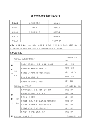 电力办公室机要秘书岗位说明书