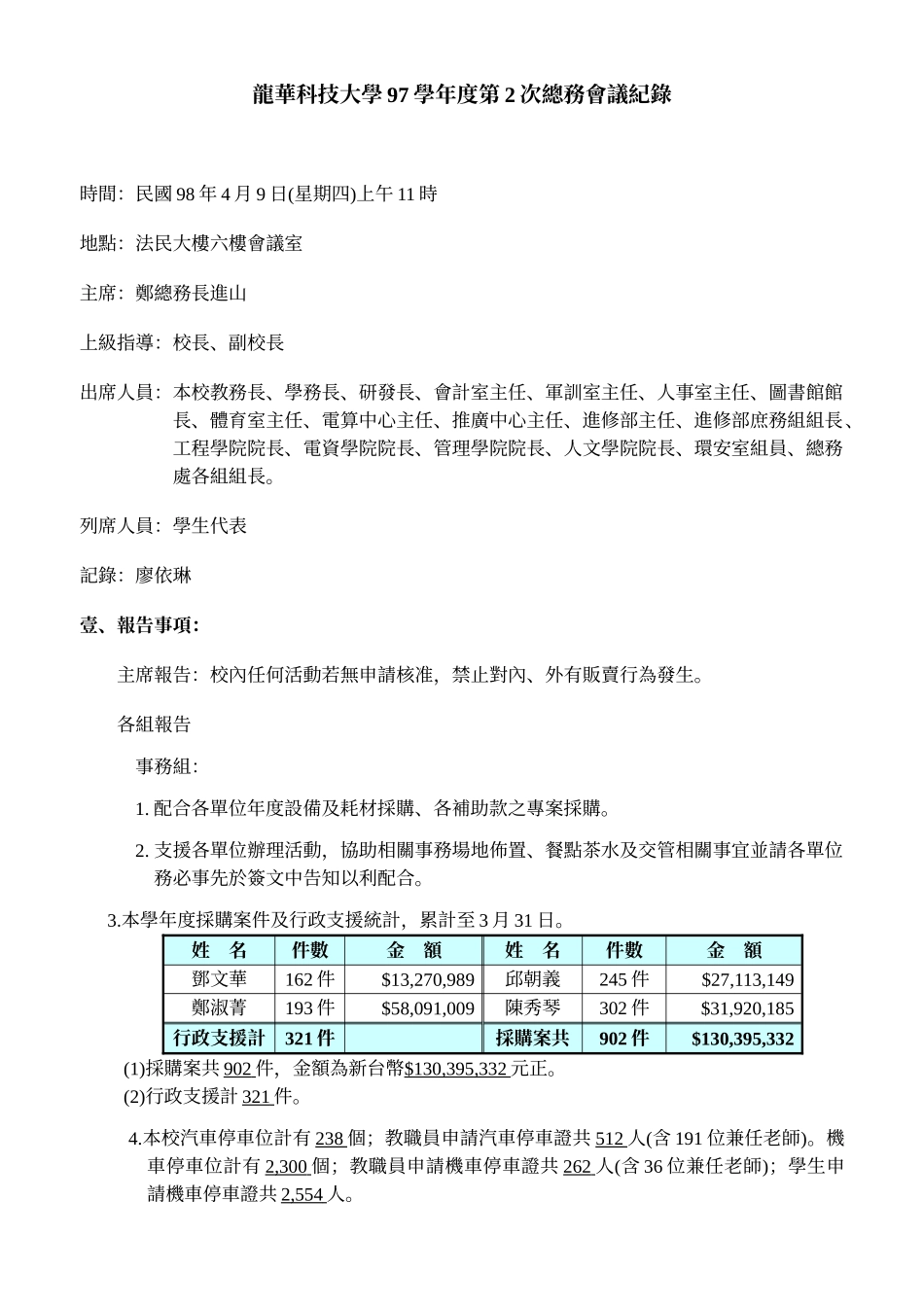 龙华科技大学97学年度第2次总务会议纪录_第1页