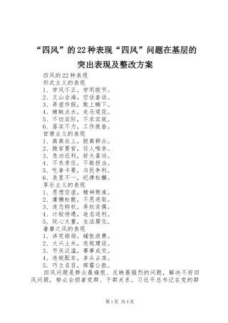 “四风”的22种表现“四风”问题在基层的突出表现及整改实施方案