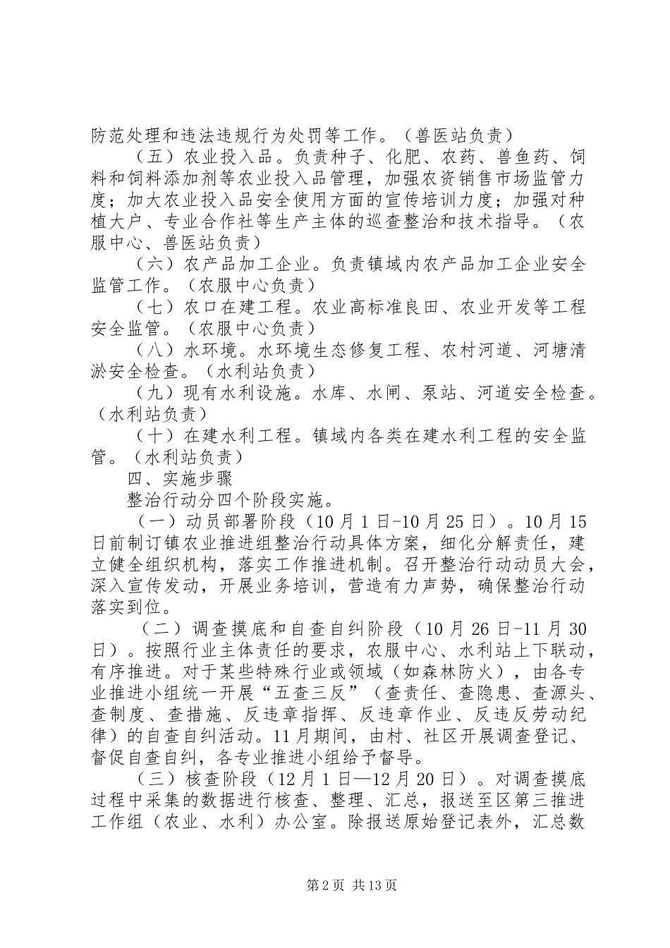镇农业水利安全生产排查整治行动工作方案_第2页