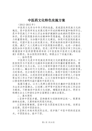 中医药文化特色实施方案