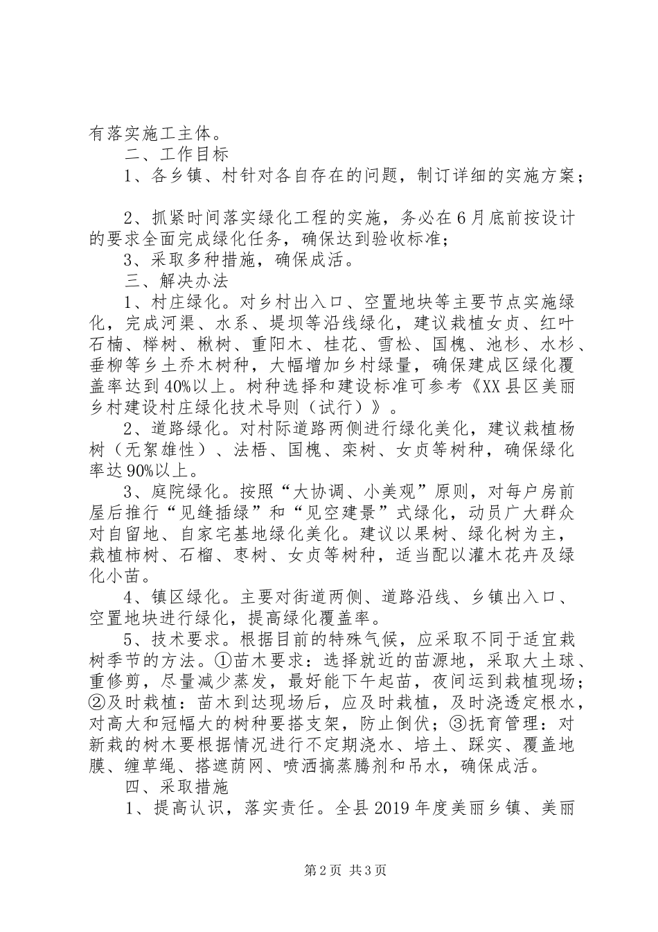 XX年度美丽乡镇和美丽乡村中心村绿化工作实施方案 _第2页