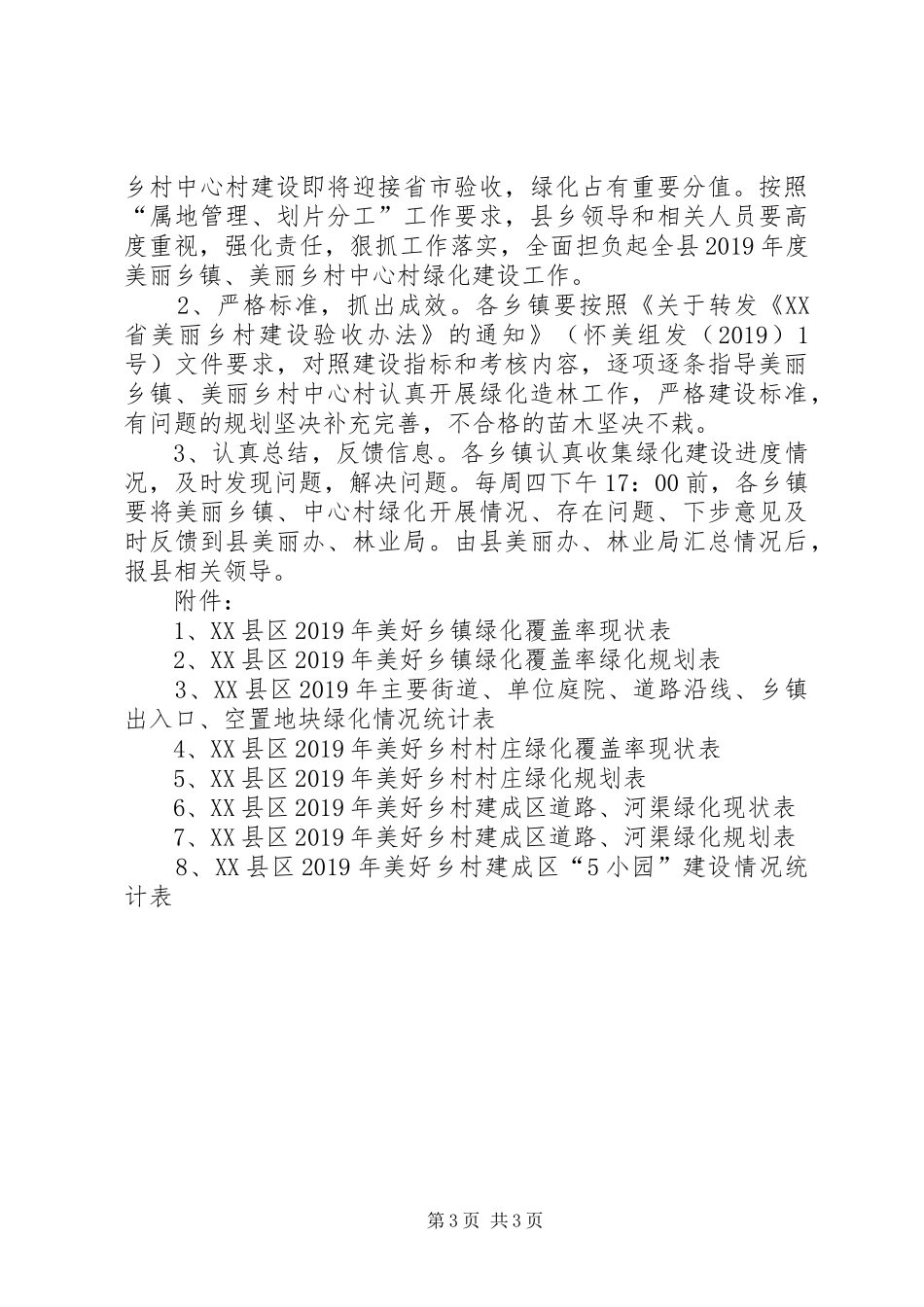 XX年度美丽乡镇和美丽乡村中心村绿化工作实施方案 _第3页
