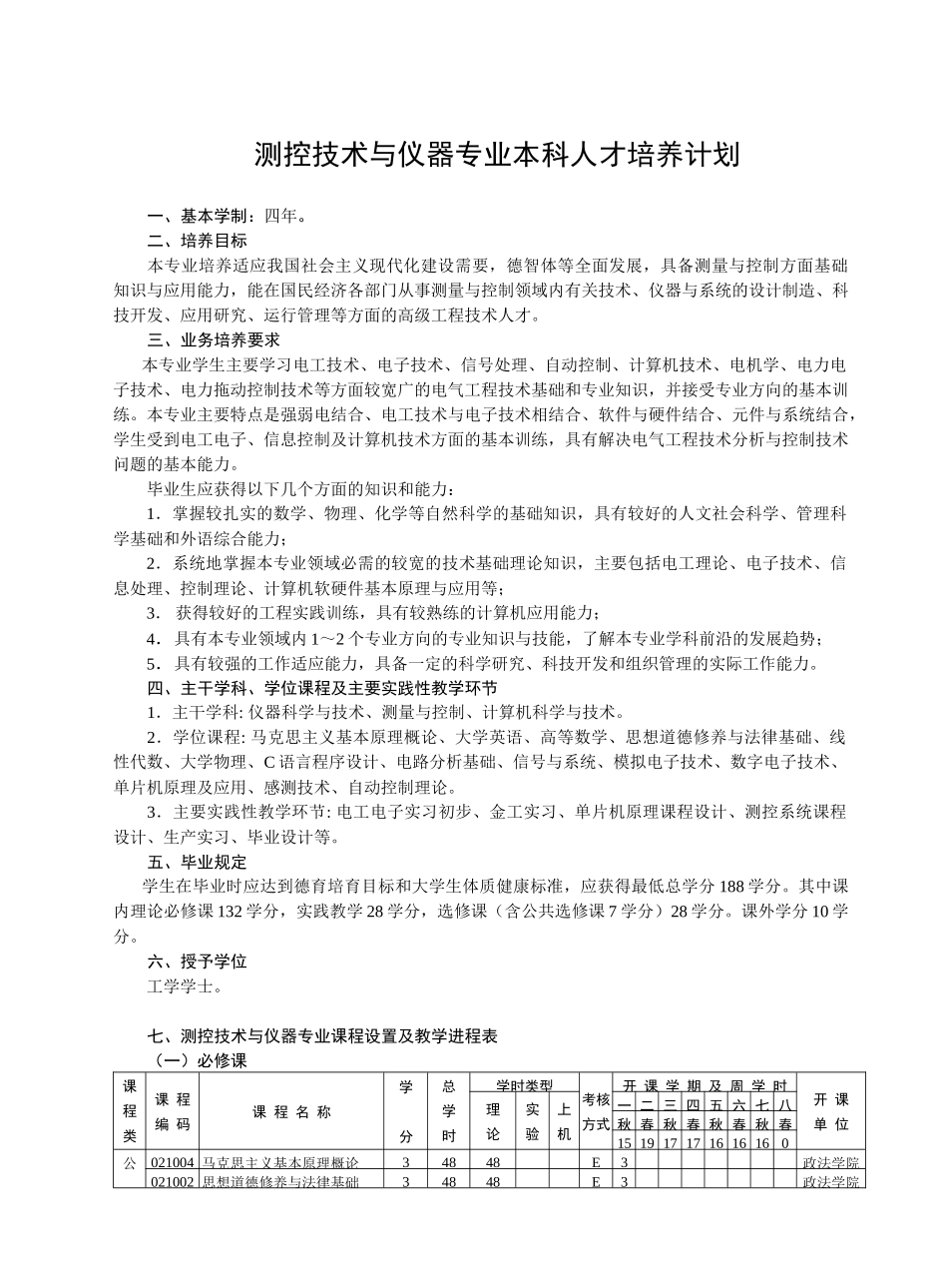 测控技术与仪器专业本科人才培养计划_第2页