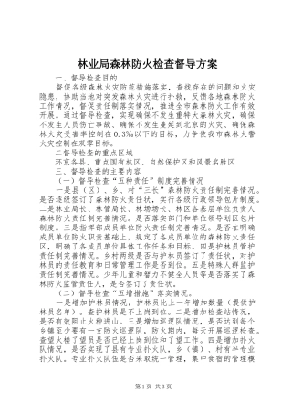 林业局森林防火检查督导实施方案 