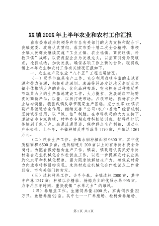 XX镇200X年上半年农业和农村工作汇报