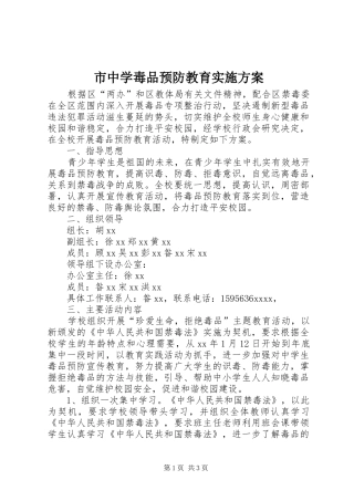 市中学毒品预防教育实施方案