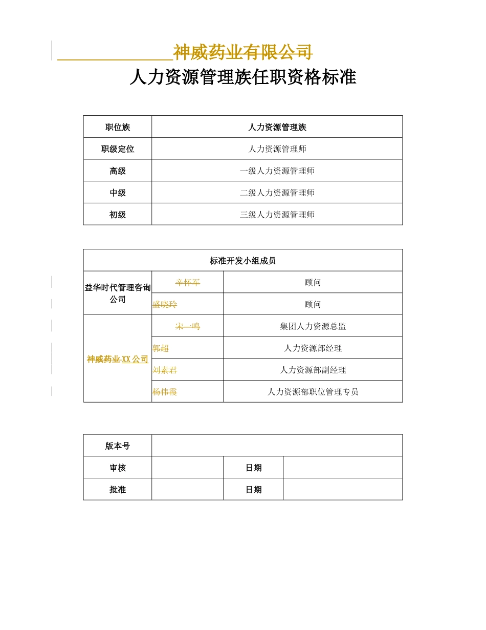 XX人力资源族任职资格标准_第1页