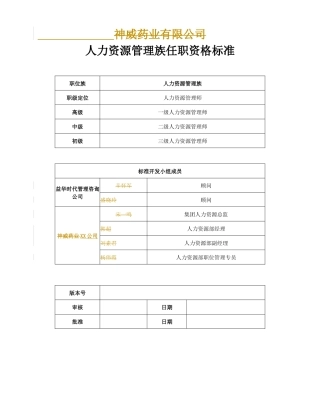 XX人力资源族任职资格标准