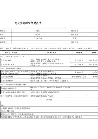 办公室司机岗位说明书