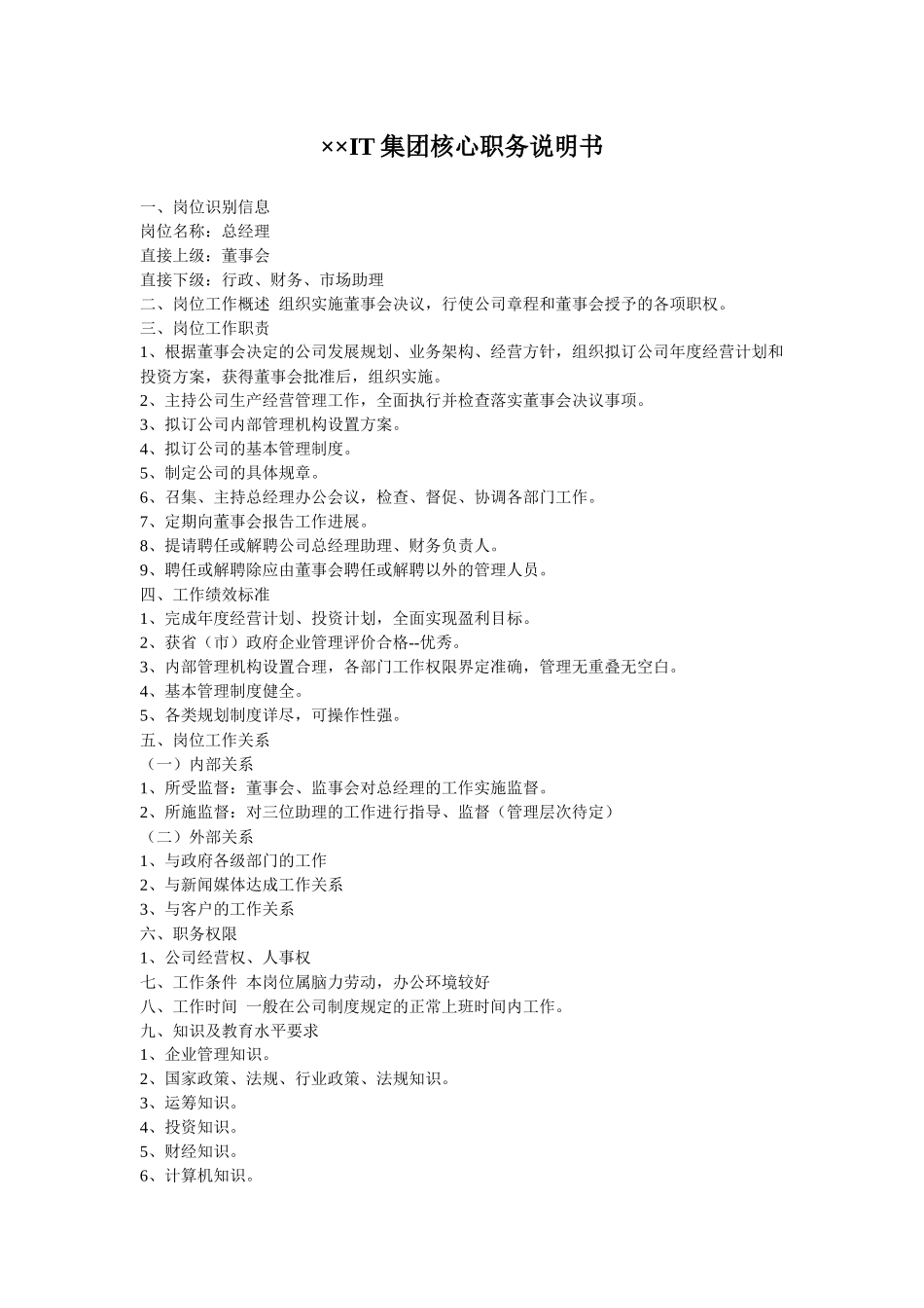 ××IT集团核心职务说明书(16)(1)_第1页