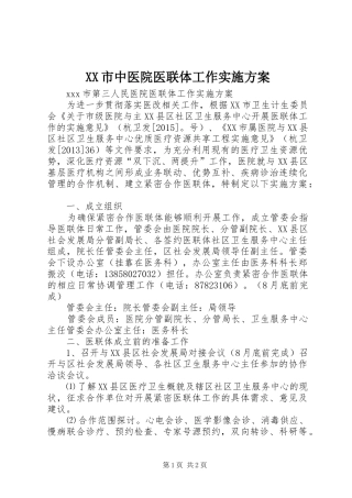 XX市中医院医联体工作方案 