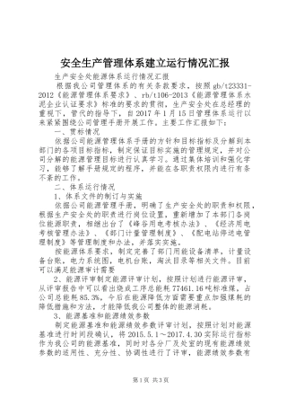 安全生产管理体系建立运行情况汇报 