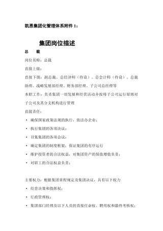 凯恩集团化管理体系附件1：岗位描述1120