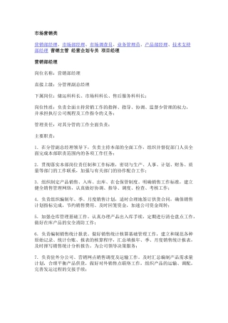 【职位描述】工作说明书－市场营销类