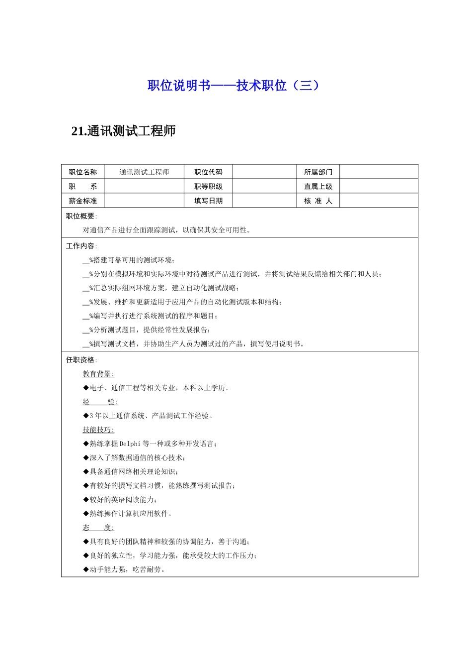 岗位说明书——技术职位（三）_第1页