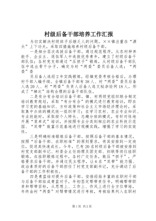 村级后备干部培养工作汇报 
