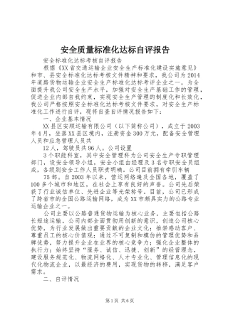 安全质量标准化达标自评报告 