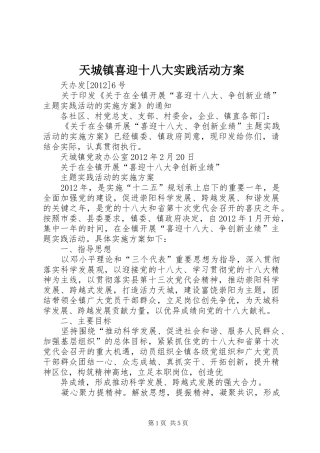 天城镇喜迎十八大实践活动方案
