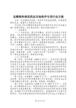县整顿和规范药品市场秩序专项行动实施方案 