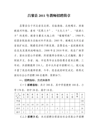 昌黎县XXXX年教师招聘简章
