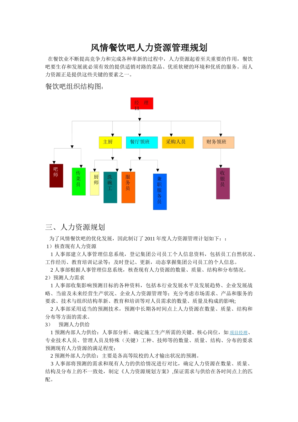 风情餐饮吧人力资源管理规划(12)_第1页