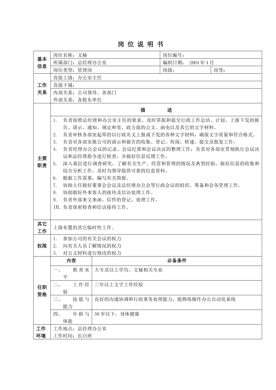 岗位说明书-总经理办公室_第3页