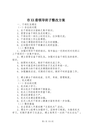 市XX委领导班子整改实施方案 