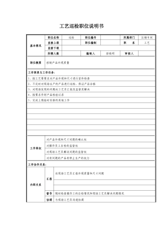 工艺巡检职位说明书