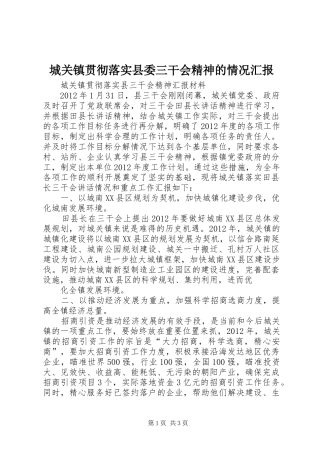 城关镇贯彻落实县委三干会精神的情况汇报 