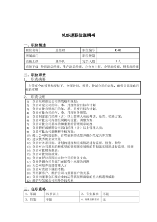 钢铁行业-总经理岗位说明书