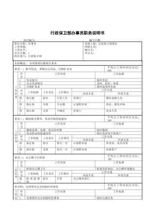 行政保卫部办事员职务说明书