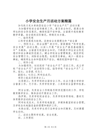 小学安全生产月活动实施方案精篇 