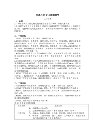 【薪酬福利】某著名IT企业薪酬制度