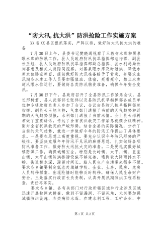 “防大汛,抗大洪”防洪抢险工作方案 