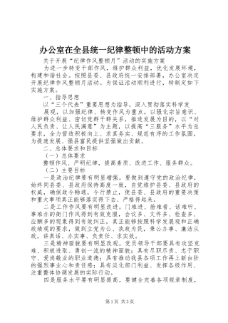 办公室在全县统一纪律整顿中的活动实施方案 
