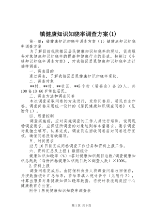 镇健康知识知晓率调查方案(1)