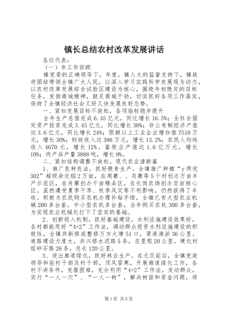 镇长总结农村改革发展讲话