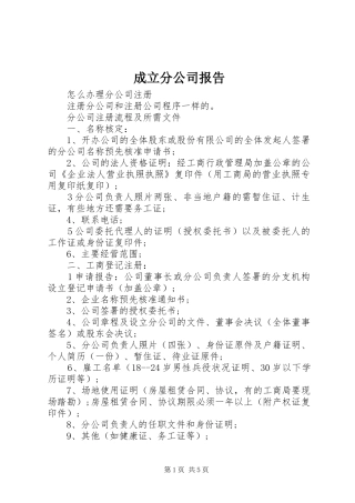 成立分公司报告 