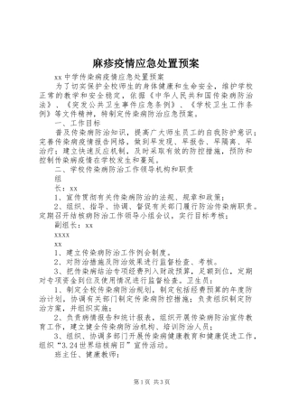 麻疹疫情应急预案 