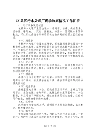 XX县区污水处理厂现场监察情况工作汇报 